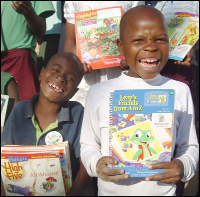 Two boys from Africa with books